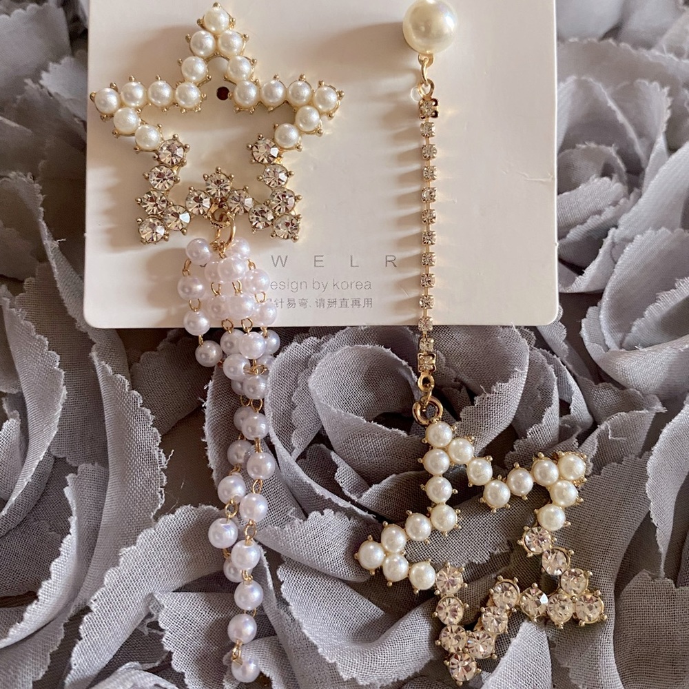 Gold Pearl Star Earrings